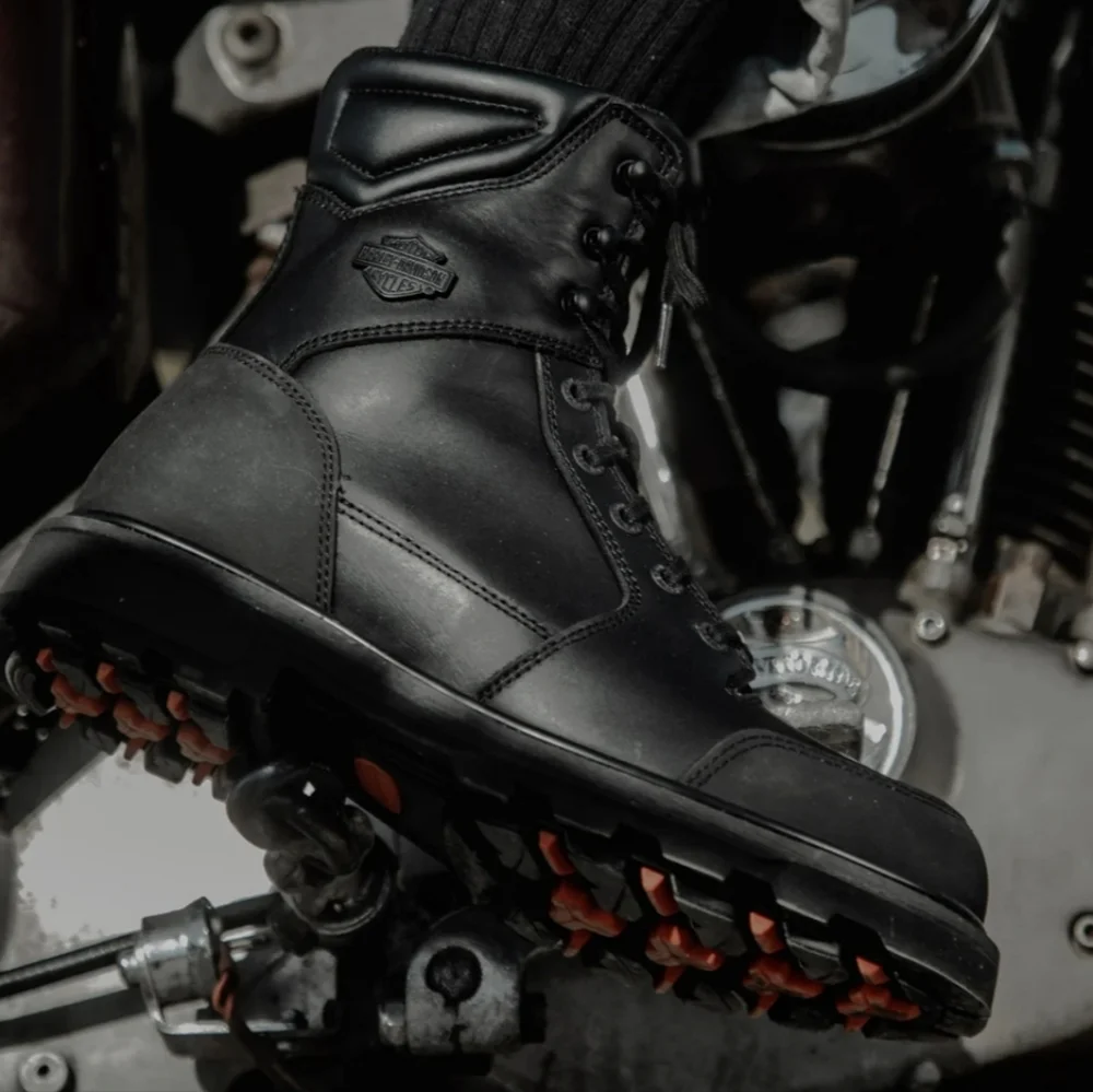 Harley-Davidson Black Men's Lace-Up Side-Zip Boots with Orange Tread Accents